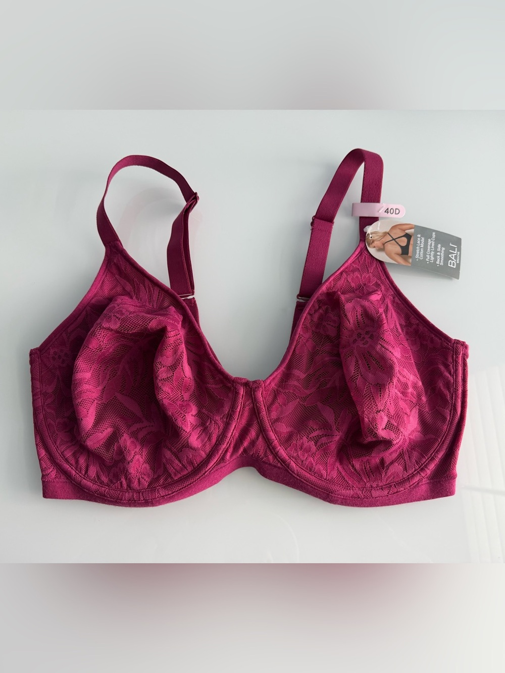 Bali Women's Red Breathe Lace Underwire Bra DF7590 Size 40D